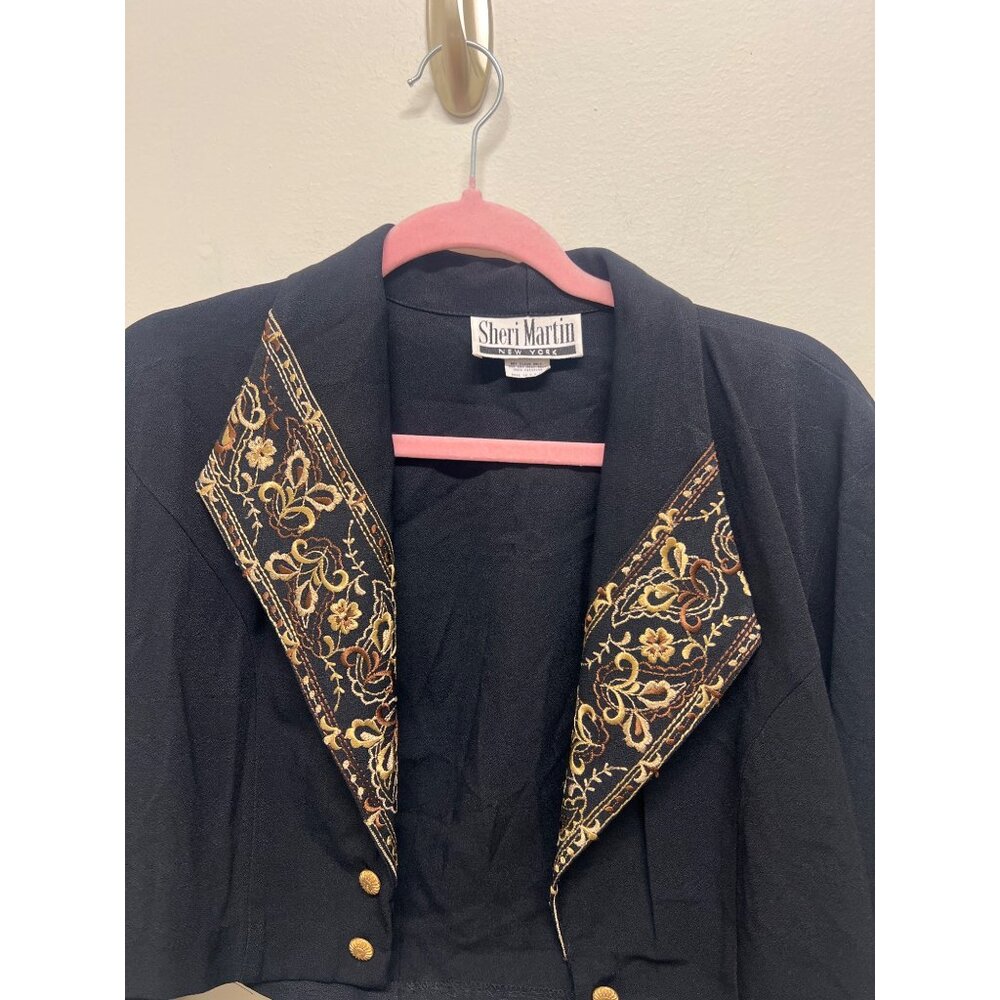 Vintage Sheri Martin Black Cropped Bolero Embroidered Jacket Sz 10 - Picture 2 of 8